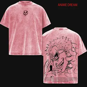 Doflamingo One Piece Anime Double Printed Vintage Washed Tee Unisex Oversize Anime Manga Washed Heavyweight Cotton T-shirt