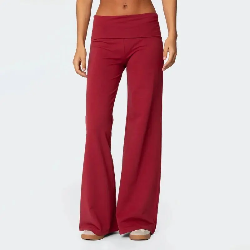 Casual Wide Leg Sweatpants for Women Fold Over Low Rise Flare Yoga Lounge Pants Back to School Clothes for Teen Girls Outfits