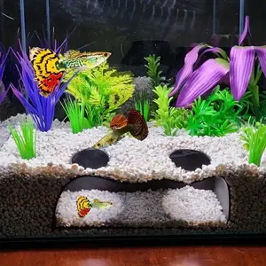 Bionic Dual Entrance Aquatic Cave System, 20-100 Gallon Fish Tank Aquarium Curved Tunnel Group, Non-Toxic Resin Material, Universal Hideaway, Aquarium Decor