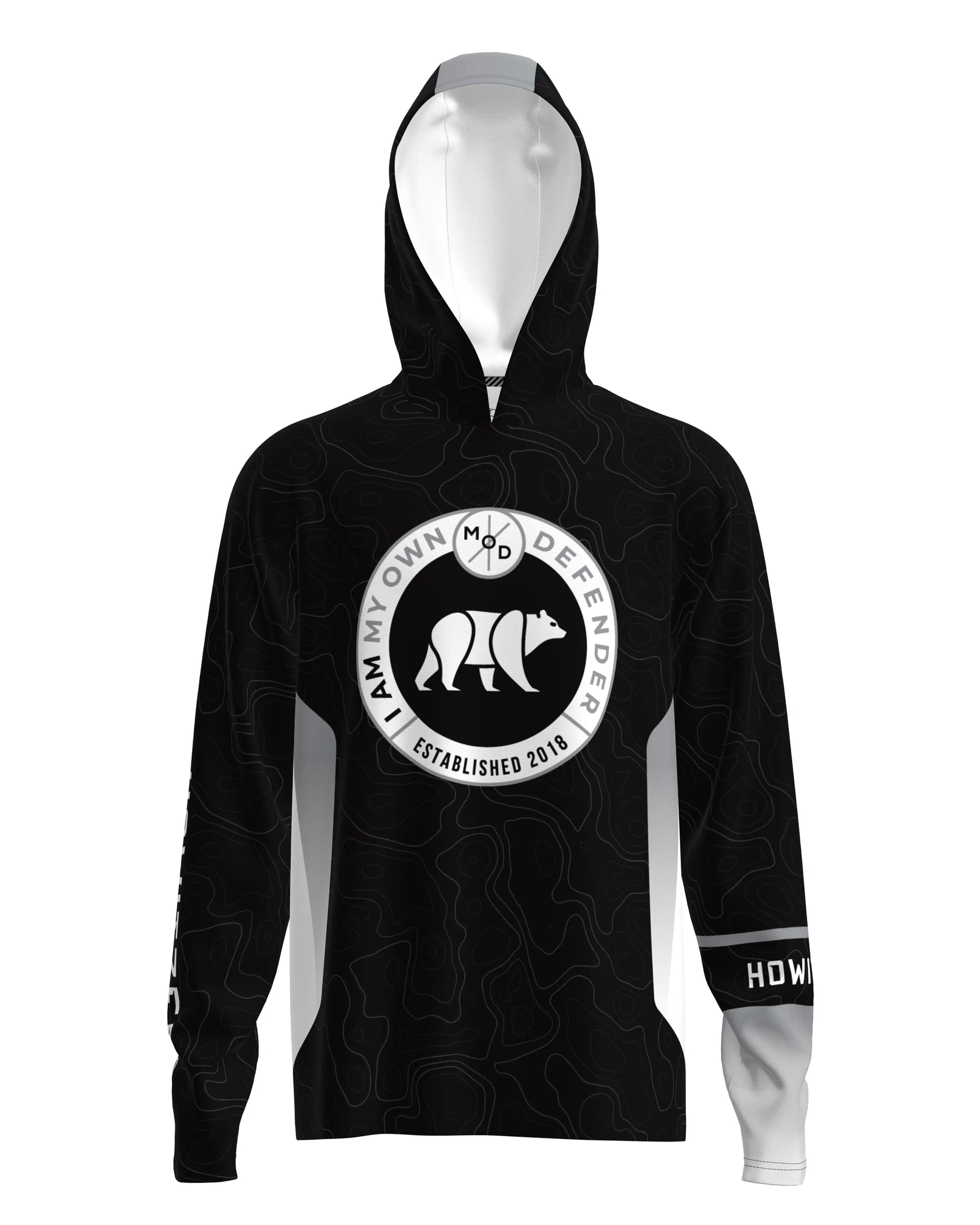 Howitzer Clothing Men's Graphic Pullover Hoodie - My Own Defender, Stretch Fabric, Sun-Protective, Wrinkle-Resistant Performance Jersey, Biker, Full Length, Wrinkle Free, Graphic Print, Pull On, Full-Length Hood, Drip Dry