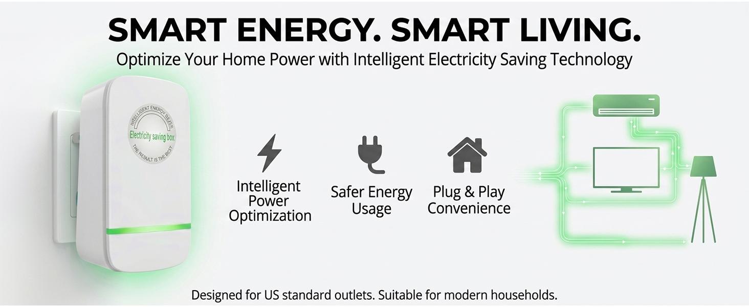 2026 Upgraded US Plug Power Box – Smart Energy Saving Device for Home & Office (90V–250V), Compact Design with LED Indicator