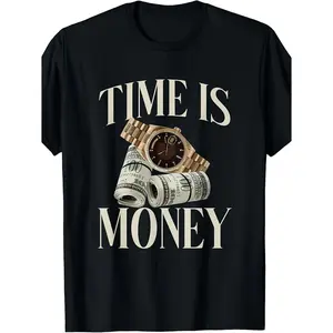 Exquisite And Comfortable-Time Is Money Cash Business Millionaire Cryptocurrency Rich T-Shirt Same Style for Men And Women 2026 Summer Short-Sleeved Printed T-Shirt