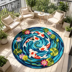 Colorful Koi Fish Round Rug, Soft Comfortable Mat, Hand Wash Only, Indoor Decor for Living Room, Bedroom, Bathroom, Kitchen, Hallway