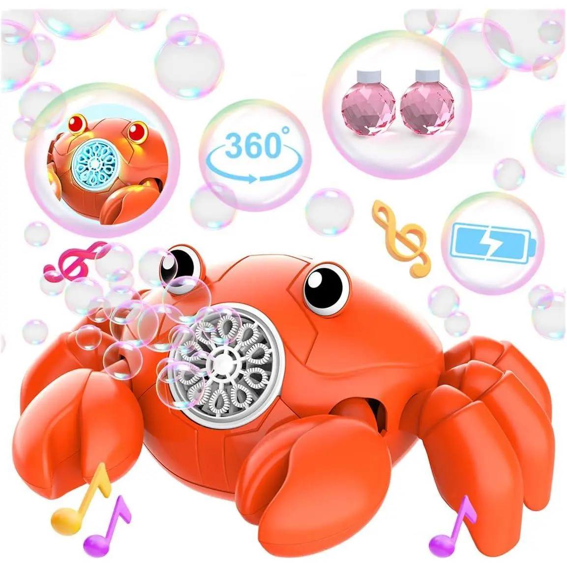 F-BG03 Crab Bubble Maker Machine for Kids - 360° Moving, Auto-Avoidance, Musical Fun, 40+ Minutes Runtime - Christmas/Children's Day Party Birthday Gifts, Outdoor Toddlers Toys Ages 3+ Boys Girls