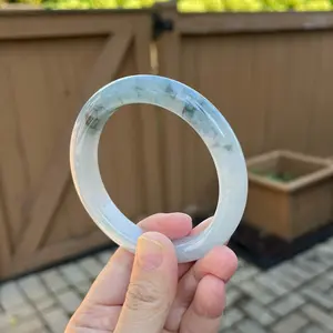 24116L Certified Untreated Grade A Burmese Jadeite Bangle - Round 58.1mm (Green Floral)