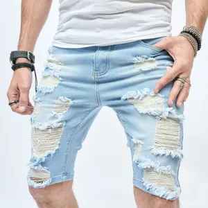 2025 new summer men's five-point casual ripped trendy medium pants shaved beggar shorts