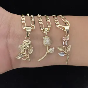 Rose Flower Necklace 14k Gold Plated