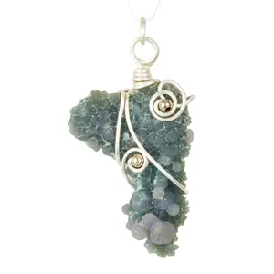 Grape Agate Raw Natural Pendant in Wire Wrapped Setting - Sterling Silver - No.7