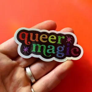 Pixie Dust Queer Magic Holographic Sticker - LGBTQIA+ Pride, Waterproof, UV Safe - 3" x 1.4"