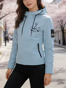 Women's Hooded Windbreaker Jacket Gym Stick Figure Print Outdoor Jacket Multi Color Options Hooded Loose All Season Warm Wind Coat Ideal for Daily Commute Hiking Climbing Wear Skin Friendly Breathable Machine Washable Plus