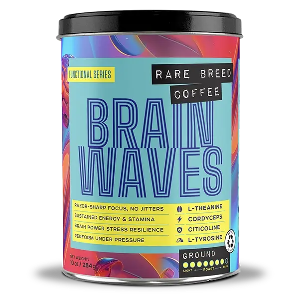 Brain Waves Functional Coffee by Rare Breed Coffee, Ground - 10oz can - Bold with Cognitive Supplements