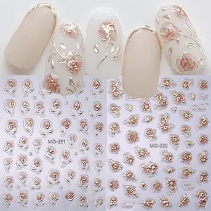 2 Sheets Japanese Style Manicure Rose Nail Art Stickers, Flower Nails, Gilded Edges Rose Elegant Design, DIY Self-Adhesive Nail Decals, Perfect for Women and Girls