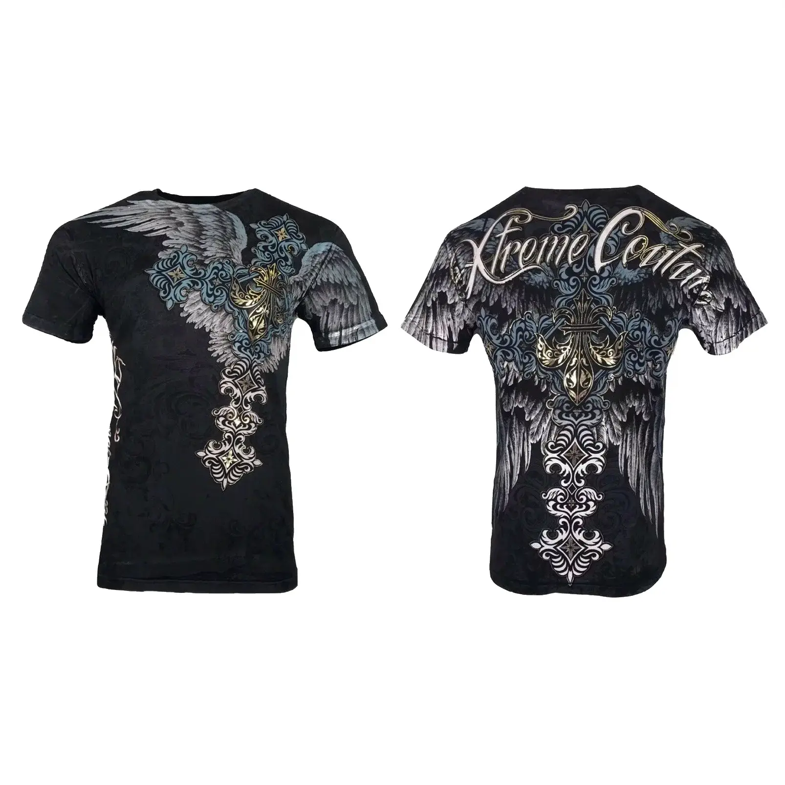 Xtreme Couture By Affliction Men's Fitted Casual Cotton T-Shirt 3D, Short Sleeve Crew Neck Graphic Tee, Stylish Everyday Streetwear Top