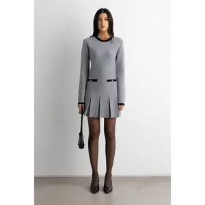 CONTRAST TRIM PLEATED MINI DRESS