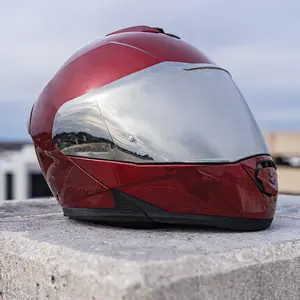 Daytona Detour Shield Outer Helmet with Chrome Visor and Red Body for Enhanced Safety and Style