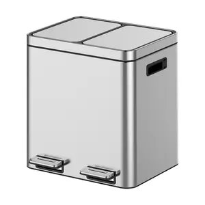 Dual Compartment Step Trash Can, Stainless Steel Kitchen Trash Bin with Removable Inner Buckets & Soft-Close Lid,Indoor Waste Separation Bin for Home or Office
