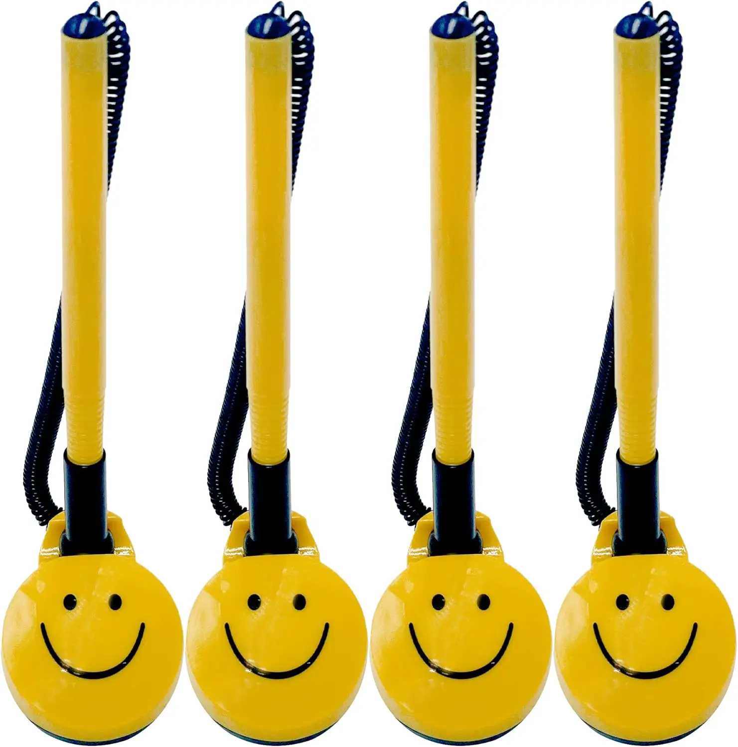 4 Pack of Secure Counter Pens with Plastic Secure Cord Attached to Adhesive  Base Pen Holder with Smiley  Design for  Workplace School Office