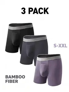 Men's Long Bamboo Fiber Briefs Underwear, Plain Solid Color, Seamless High Elasticity U-Shaped Pouch, Breathable Antibacterial Moisture-Wicking