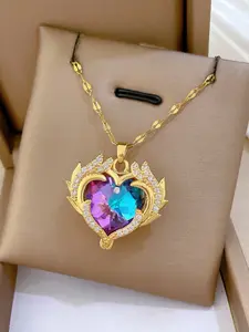 Titanium Steel Exaggerated Sparkling Heart Full Diamond Necklace for Women, Versatile Clavicle Chain, Luxurious and Elegant Design, Jewel Necklace