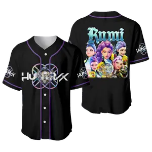 Rumi Demon Hunters Huntrix Baseball Jersey Shirt Gift For Fan, Characters Custom Name Jerseys Shirt Rumi Zoey Mira Streetwear Cosplay Multiple Color Soft anf Flexible Trendy Basseball Jersey