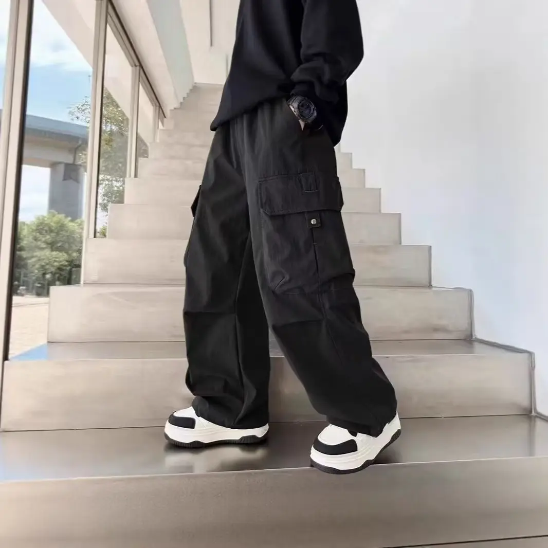 Boys' All-Season Brown Cargo Pants - Baggy Fit, Elastic Waistband, Durable Polyester, Long Trousers with Pockets, for Casual Wear, Sizes 6-7y,7-8y,9-10y,11-12y, Dry Clean, Long Pants, Baggy Loose, Cargo Pockets, Boys Clothing