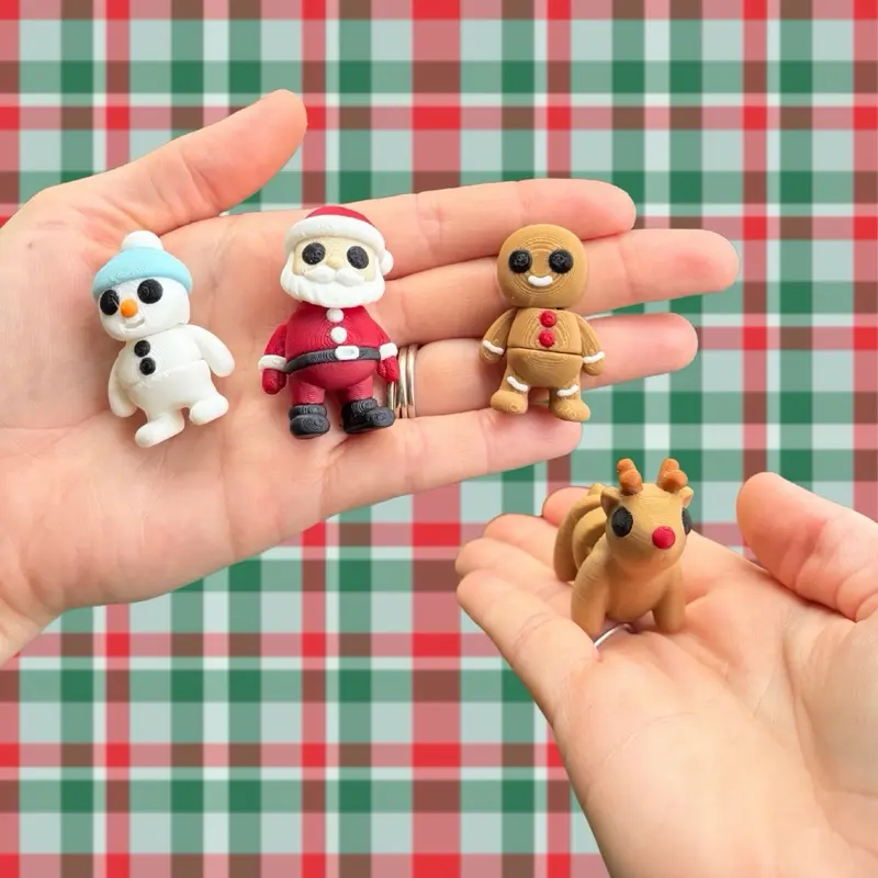 Holiday Fidget Toy 4 Pack – 3D Printed Santa, Snowman, Reindeer & Gingerbread Man | Christmas Gift Set - Holiday Desk Buddies