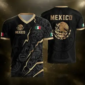 Mexico Soccer Jersey for Men, 2026 Mexico Football Jersey, Black Gold Eagle Graphic V-Neck Shirt, Mexican Flag Game Day Outfit, Great Soccer Gift for Fans and Players, World Cup Fan Sportswear Jersey