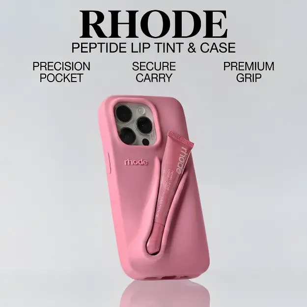 Rhode Style Lip Gloss Holder Phone Case for iPhone 11 12 13 14 15 16 17 Pro Max, Soft Silicone Shockproof Cover with Built in Lip Balm Slot, Cute Aesthetic Protective Case for Women