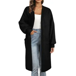 Longline Balloon Sleeve Knitted Cardigan One Size