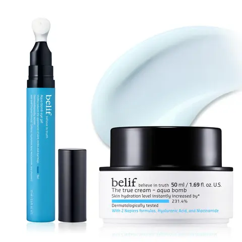 belif Awaken & Glow Duo, Caffeine-Infused Eye Gel & Hydrating Moisturizer | Brightening & Plumping, Comfort Moisture Hydrate Moisturizing