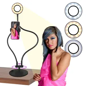 Aggels 3.5" LED Ring Light with Stand, Phone Holder, C-Clamp. Selfie Halo Light for Photography/Makeup/Streaming/TikTok, Gooseneck 360° Rotation, 33 LED Levels, Compatible iOS & Android