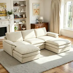 【#SummerVibes】Modern Cloud Sectional Couches  L/U Shaped 4-6 Seat Modular Sofa with Ottoman for Living Room Deep Seat Comfortable CouchSectionals