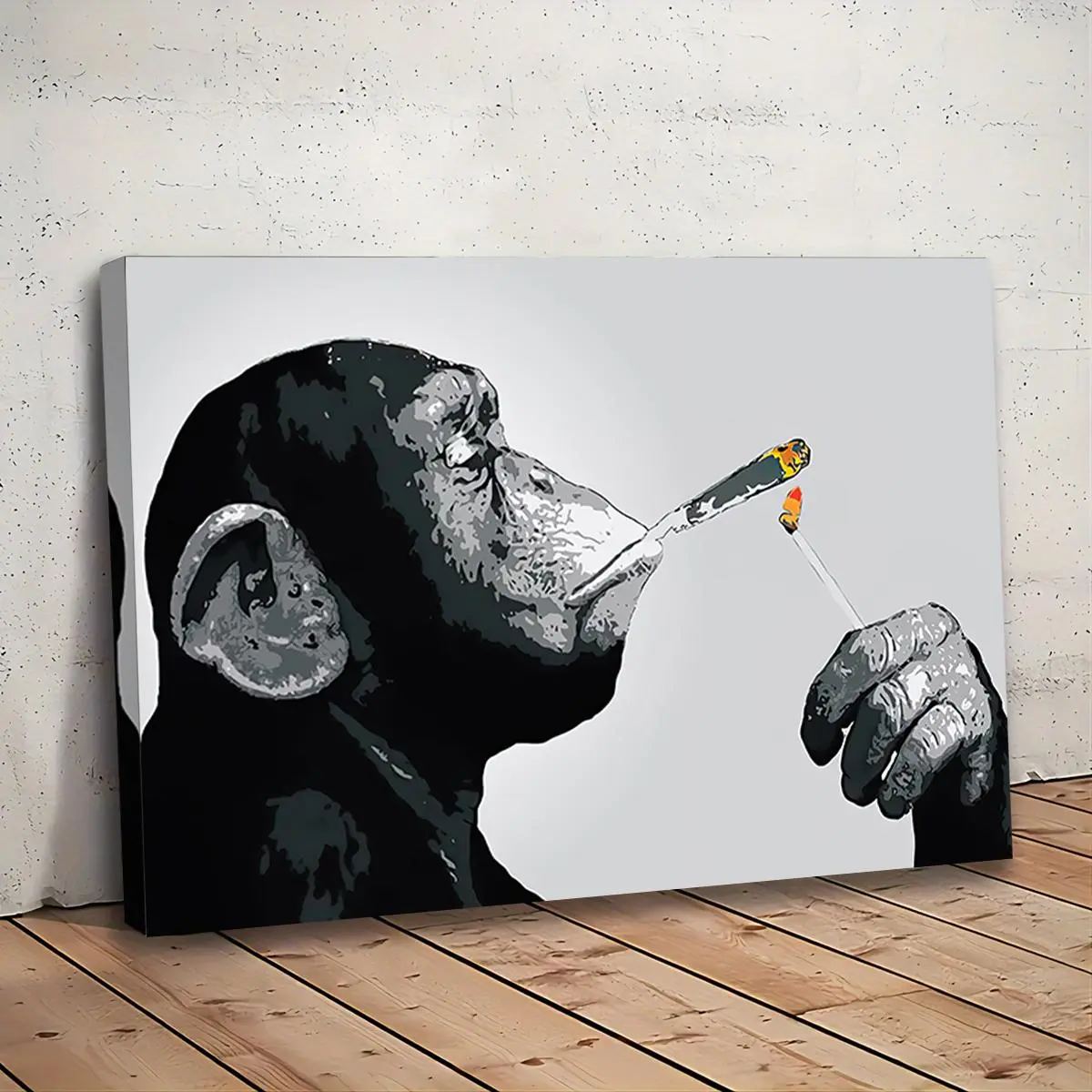 Monkey Smoking Cigar Pattern Art Deco Style Canvas Painting, 1 Count Funny Animal Wall Art, Decorative Wall Art, Aesthetic Room Decor, Wall Decor for Bedroom, Living Room, Dining Room, Bathroom, Ornaments, Art Wall Decoration, Decoration Items
