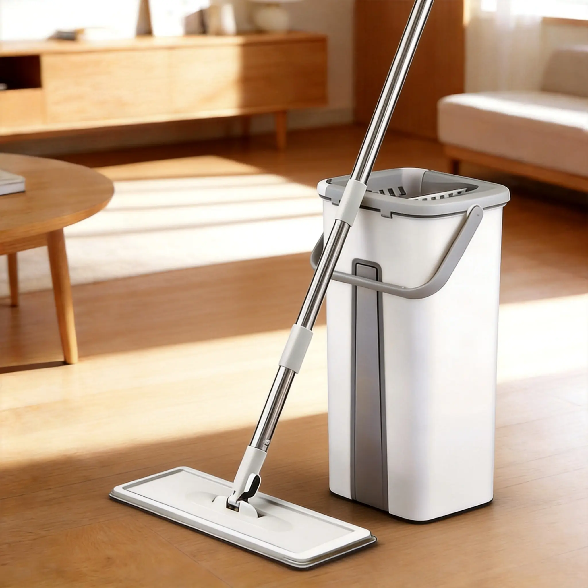 Household mop bucket set, flat mop bucket system, suitable for floor and wall cleaning