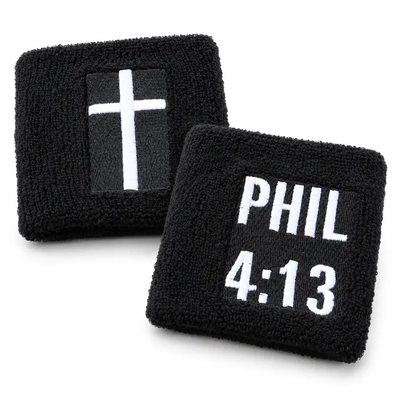 Christian Sports Headband and Wristband Set for Men, 3-Piece Sweat Wicking Bands with Embroidered Cross & PHIL 4:13, 1 Size for Soccer & Training, Sweat Wicking Headband, Soccer Edit, Sport Headband