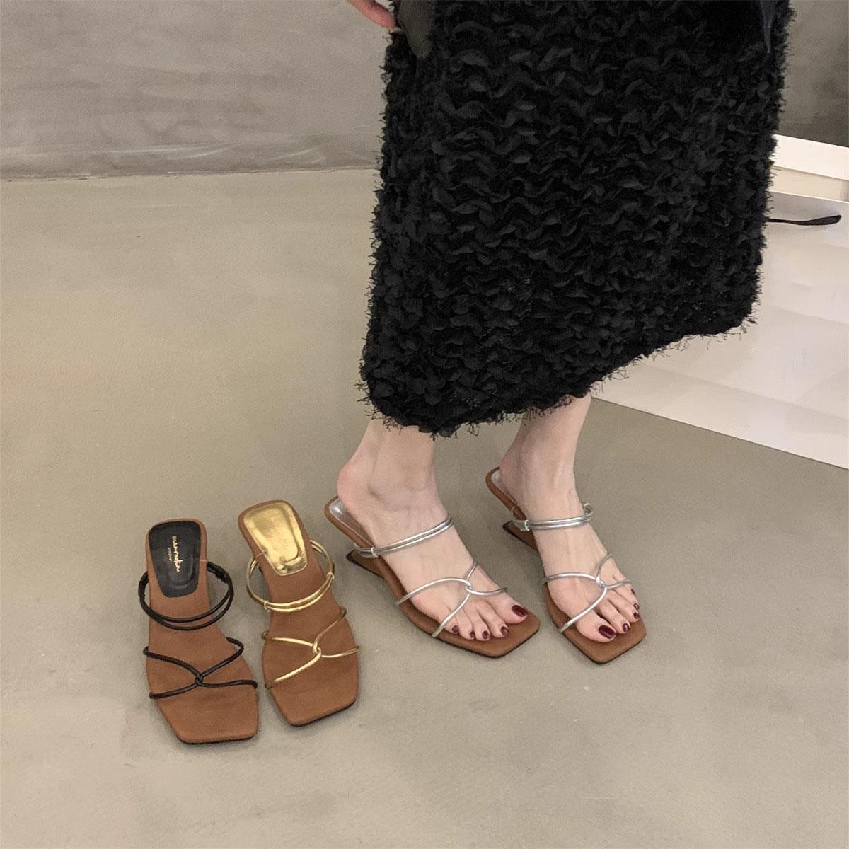 Women's Square-Toe Thin-Strap French Wedge Sandals, 2-Way Wear Summer Wedges