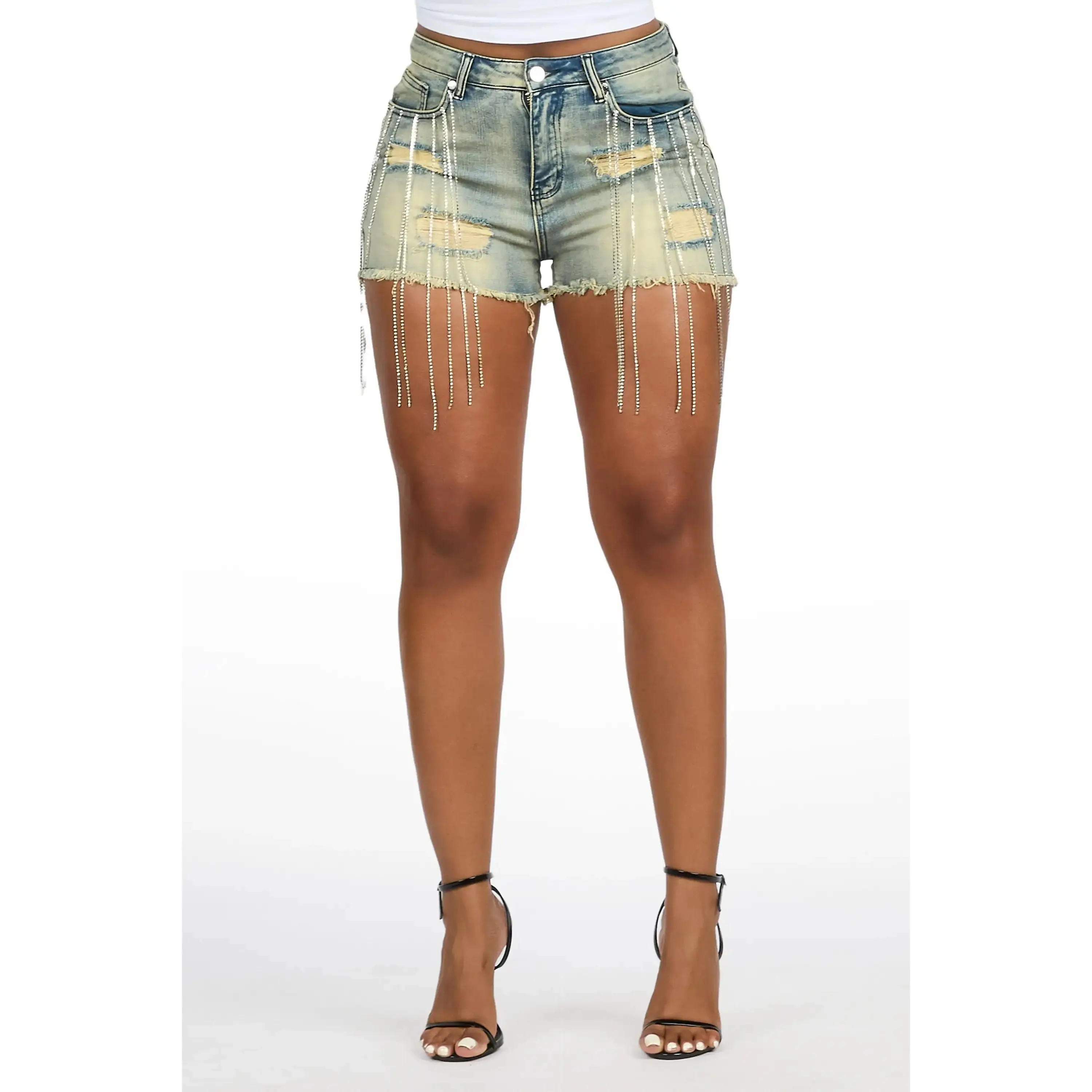 Debrayah Tinted Wash Rhinestone Hot Short