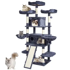VEVOR Cat Tree for Indoor Cats, TikTokShopBlackFriday, 68.5" Cat Tower with 2 Cat Condos, Sisal Scratching Post, Hammocks, Top Perches, Jumping Platforms and Ramp, Cat Furniture Activity Center with Hang Balls, Dark Grey