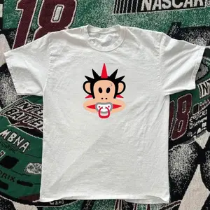 White Nascar Jeff Burton Racing Baby Tee With Monkey Baby Graphic – Y2K Retro Aesthetic Tee