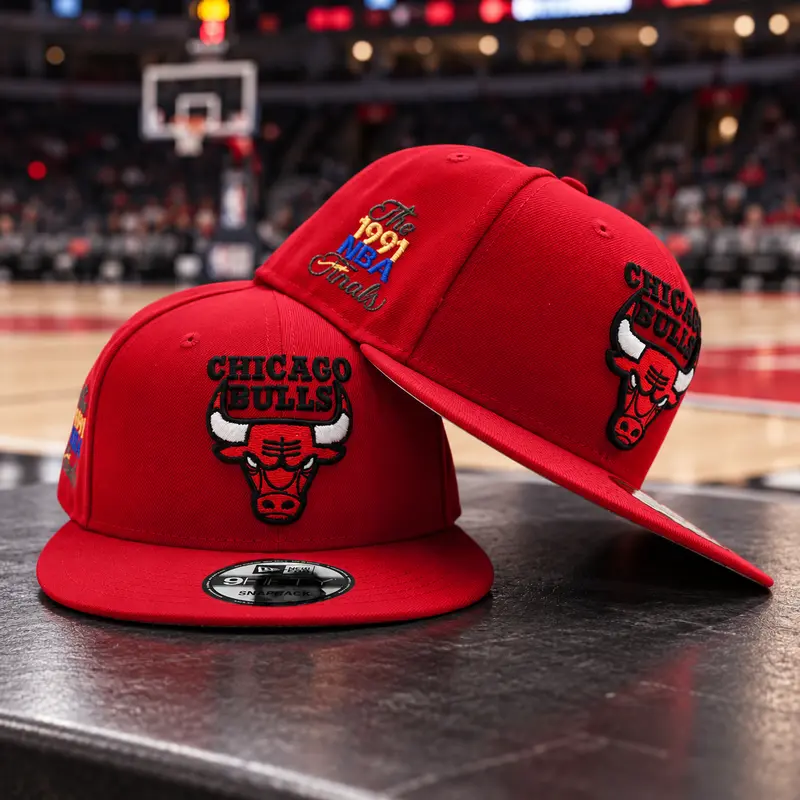 Chicago Bulls Red Retro Snapback – 1991 NBA Finals Embroidery, Adjustable Flat Brim Basketball Hat