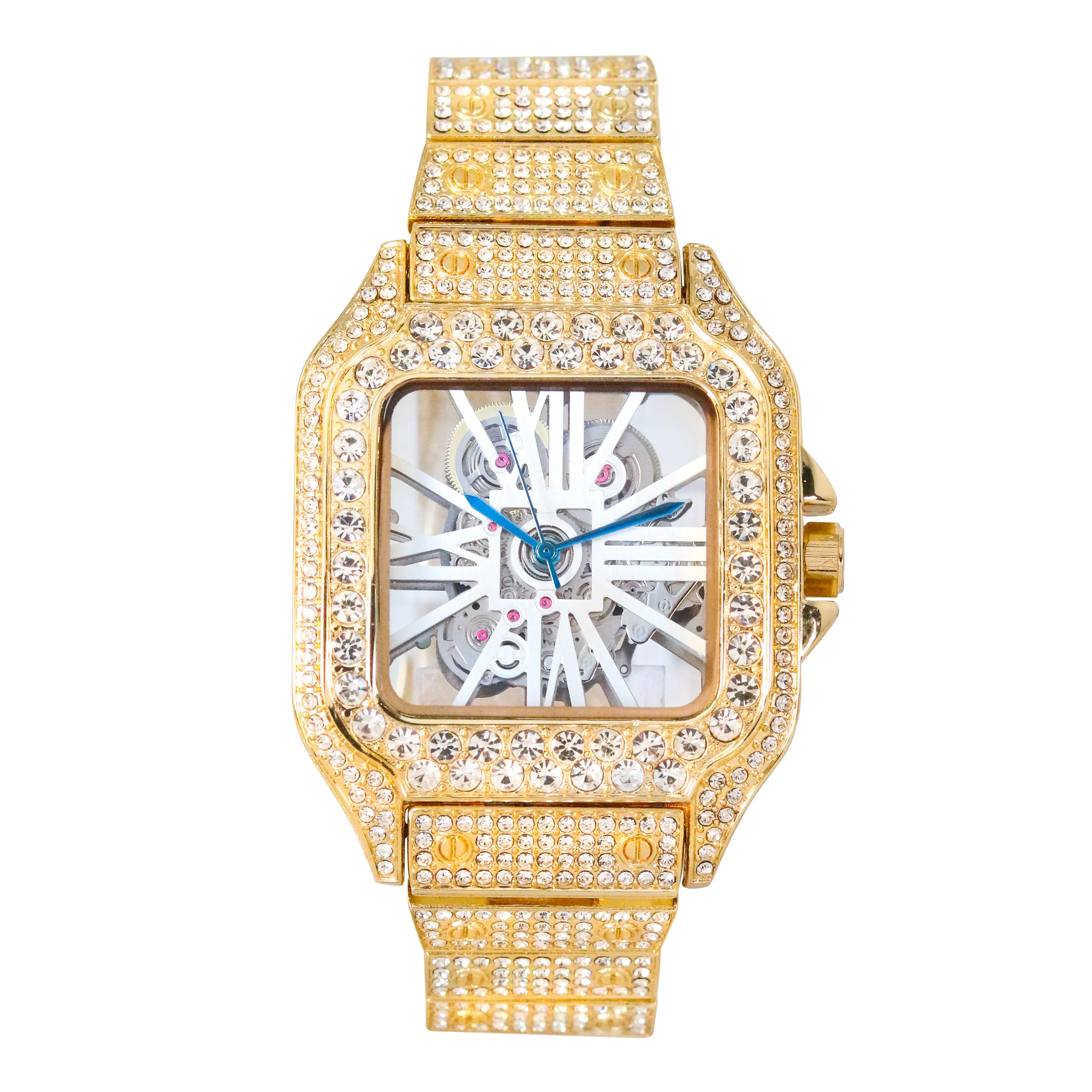 Men's 40mm Skeleton Dial Square Watch – Quartz Movement Metal Band – Alloy with Coated Finish