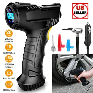 Tire Inflator Portable Air Compressor 150PSI Cordless Pump for Car Tires 12V DC Electric Bike with Digital Gauge LED Light for Motorcycle Ball