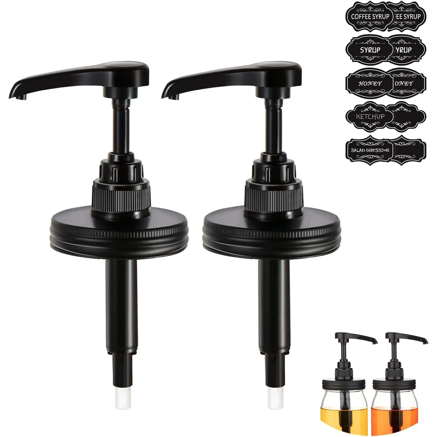 2 Packs Mason Jar Syrup Dispenser  Coffee for Regular Mouth Food Grade Rustproof Plastic Pump Honey Liquid Condiments Ketchup and More