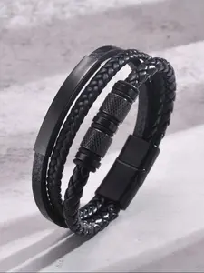 Men's PU Leather Multi-Layer Adjustable Stackable Bracelet, Woven Hand Ring, Ideal for Daily & Special Occasions, Geometric Pattern, All Seasons, Durable Bracelet