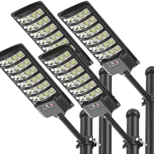 4Pack Solar Lights Outdoor Waterproof, 6500K Dusk to Dawn Solar Street Light Motion Sensor with Remote, LED Security Flood Light for Outside Garden Yard Path, Oudoor Parking Lot Lights