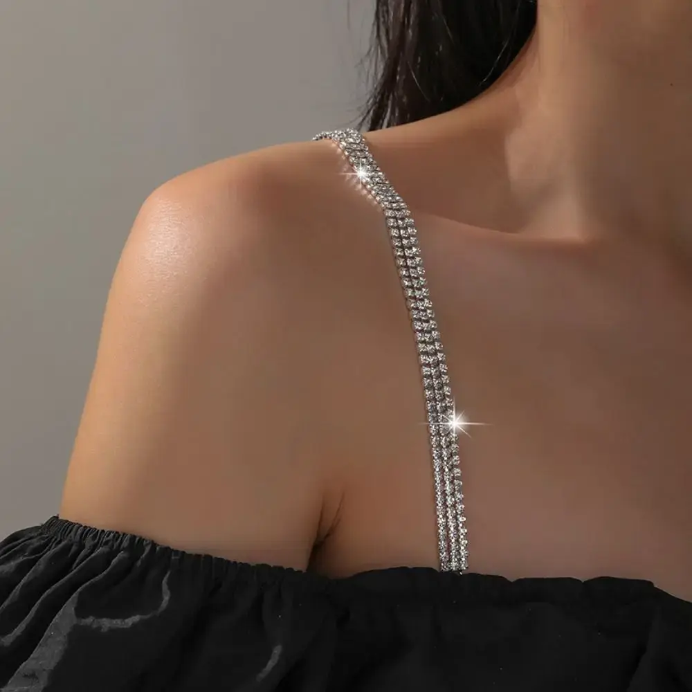 Aniti-slip Bras Straps Fashion Three Rows Rhinestone Metal Shoulder Straps Adjustable Women Lingerie Accessories