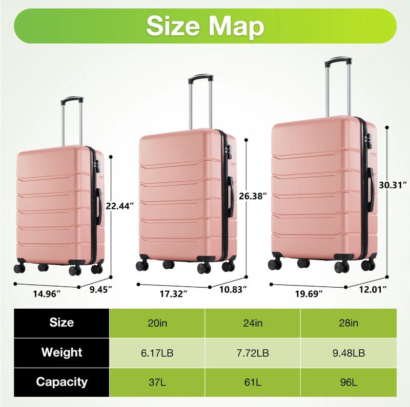 Set of 3 Hardside Luggage, Expandable Rolling Luggage with TSA Lock and Spinner Wheels, Pink