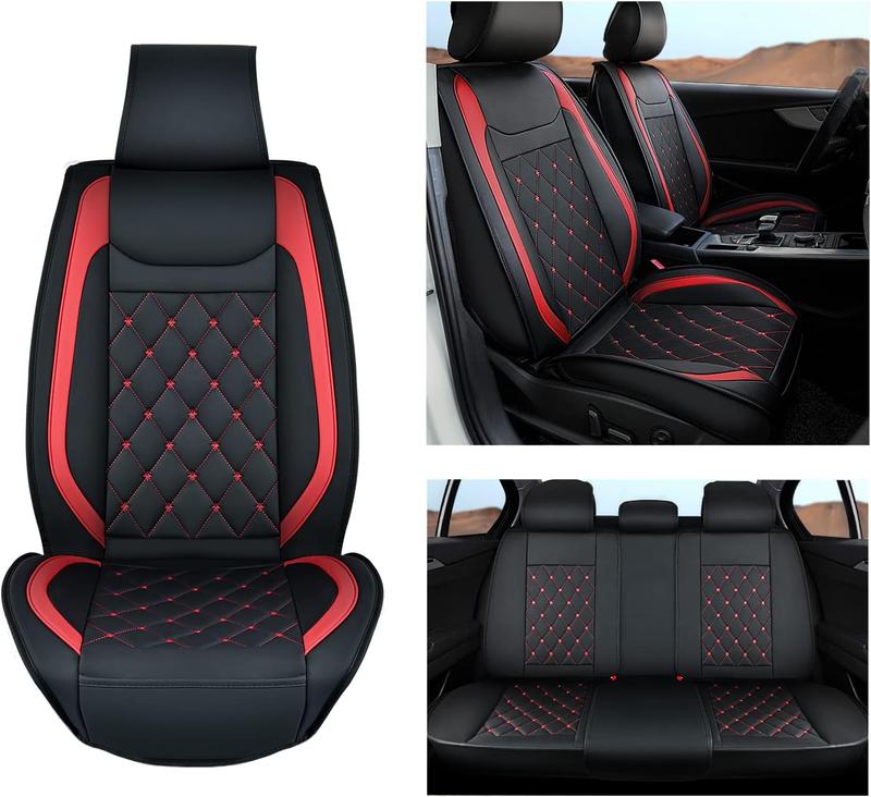 Nilight 5 Car Seat Covers Waterproof Faux Leather Cushions Anti-Slip Universal Fit for 5 Passenger Cars Hyundai Kia Civic Corolla Honda Accord Camry CR-V Fusion SUV Truck, Black+Red Interior Design Automotive  dealsforyoudays