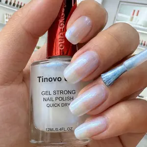 Tinovo Uno Aurora Blue Ice Clear Nail Polish Enamel Safe Gel 12ml Air-dry formula for natural finish Long-lasting shimmer Shell-inspired pink glitter Alcohol-free formula