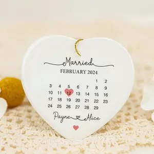 Personalized Wedding Date Ceramic Heart Keepsake: Mr & Mrs Gift